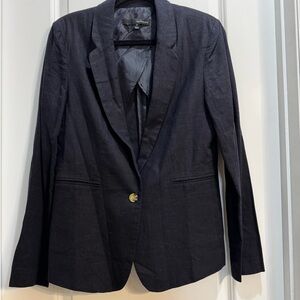 Harve Benard Black Blazer Sz 8 Collared Linen Blend Pockets Armpit To Armpit 19”